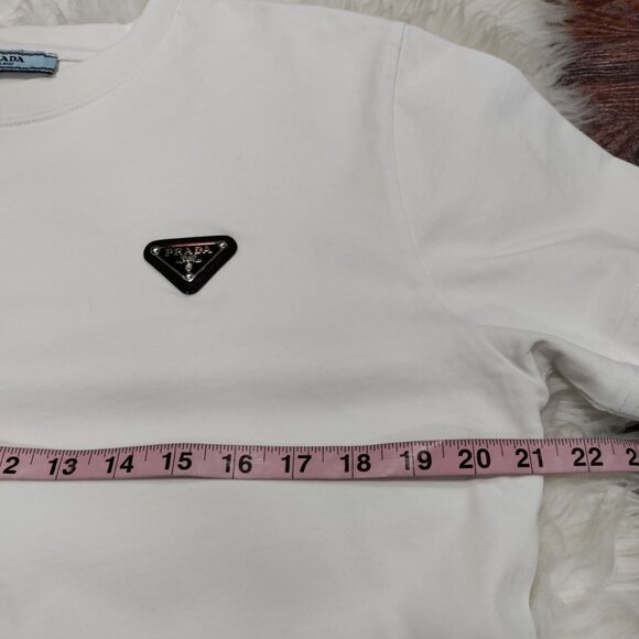 Prada Milano White Logo Patch Crewneck Short Sleeve Casual T-Shirt Men's Medium - Picture 10 of 12